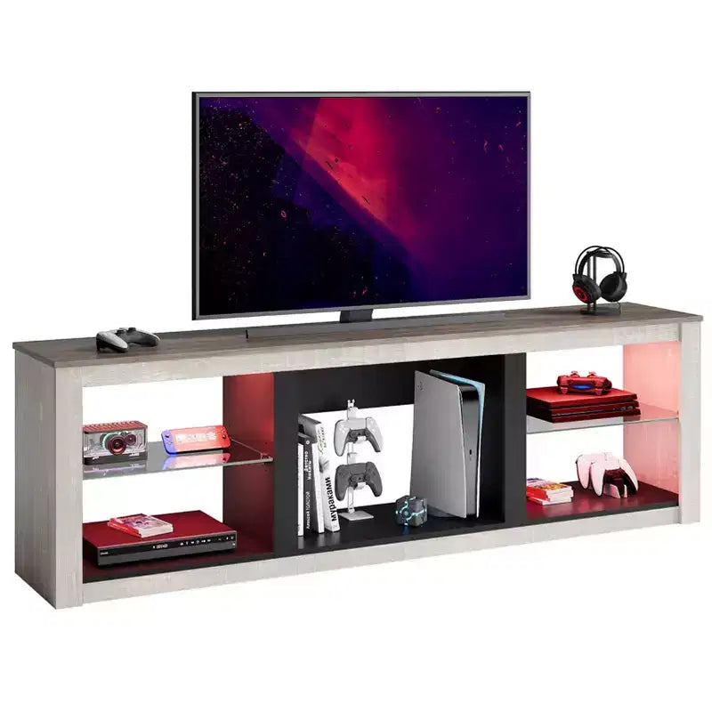 Mobile TV Bestier 71, mobile porta TV moderno per televisori fino a 75 pollici con luce LED, tavolo consolle TV con ripiani portaoggetti per soggiorno