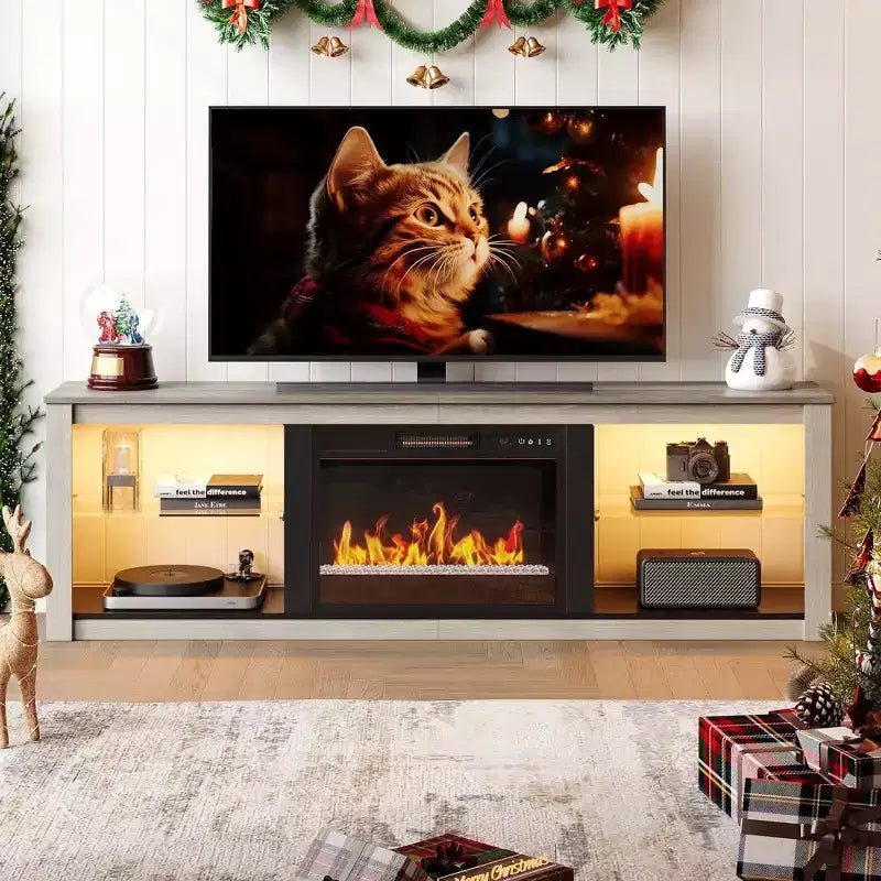 Mobile TV Bestier 71, mobile porta TV moderno per televisori fino a 75 pollici con luce LED, tavolo consolle TV con ripiani portaoggetti per soggiorno