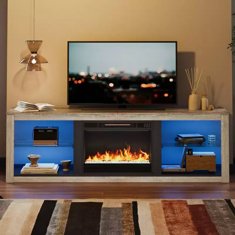Mobile TV Bestier 71, mobile porta TV moderno per televisori fino a 75 pollici con luce LED, tavolo consolle TV con ripiani portaoggetti per soggiorno