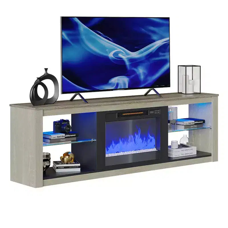 Mobile TV Bestier 71, mobile porta TV moderno per televisori fino a 75 pollici con luce LED, tavolo consolle TV con ripiani portaoggetti per soggiorno