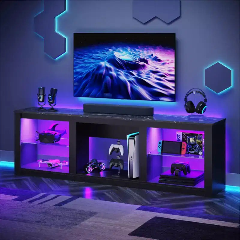 Mobile TV Bestier 71, mobile porta TV moderno per televisori fino a 75 pollici con luce LED, tavolo consolle TV con ripiani portaoggetti per soggiorno