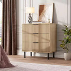 28 Wave Fluted 3-Drawer Dresser - Anti-Tip Safety, Tall Storage Chest w/Metal Legs for Bedroom & Entryway