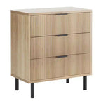 28 Wave Fluted 3-Drawer Dresser - Anti-Tip Safety, Tall Storage Chest w/Metal Legs for Bedroom & Entryway