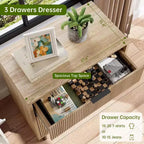 28 Wave Fluted 3-Drawer Dresser - Anti-Tip Safety, Tall Storage Chest w/Metal Legs for Bedroom & Entryway