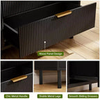 28 Wave Fluted 3-Drawer Dresser - Anti-Tip Safety, Tall Storage Chest w/Metal Legs for Bedroom & Entryway