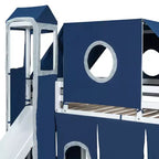 Twin/Full Size Loft Bed with Storage Staircase, Tent and Tower, Pink/Blue - ModernLuxe