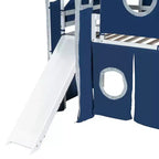 Twin/Full Size Loft Bed with Storage Staircase, Tent and Tower, Pink/Blue - ModernLuxe