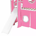Twin/Full Size Loft Bed with Storage Staircase, Tent and Tower, Pink/Blue - ModernLuxe