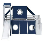 Twin/Full Size Loft Bed with Storage Staircase, Tent and Tower, Pink/Blue - ModernLuxe
