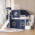 Twin/Full Size Loft Bed with Storage Staircase, Tent and Tower, Pink/Blue - ModernLuxe