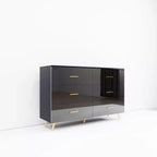 Cassettiera Okak a 6 cassetti con superficie lucida, cassettiera moderna nera e oro, cassettiera elegante per camera da letto, soggiorno, ingresso