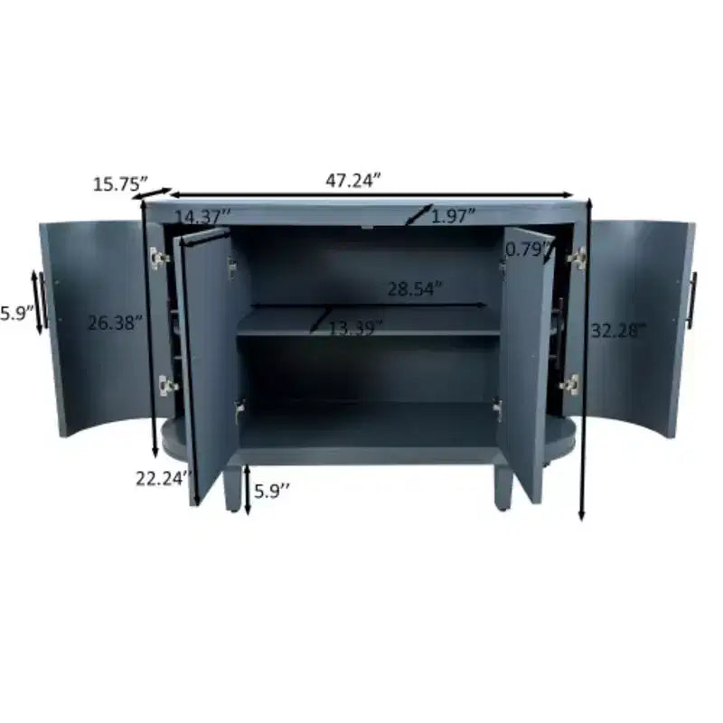 Modern Arc-shaped Sideboard, 47.2-inch Decorative Storage Cabinet, Wooden Hall Table with 4 Doors and Adjustable Interior Shelves