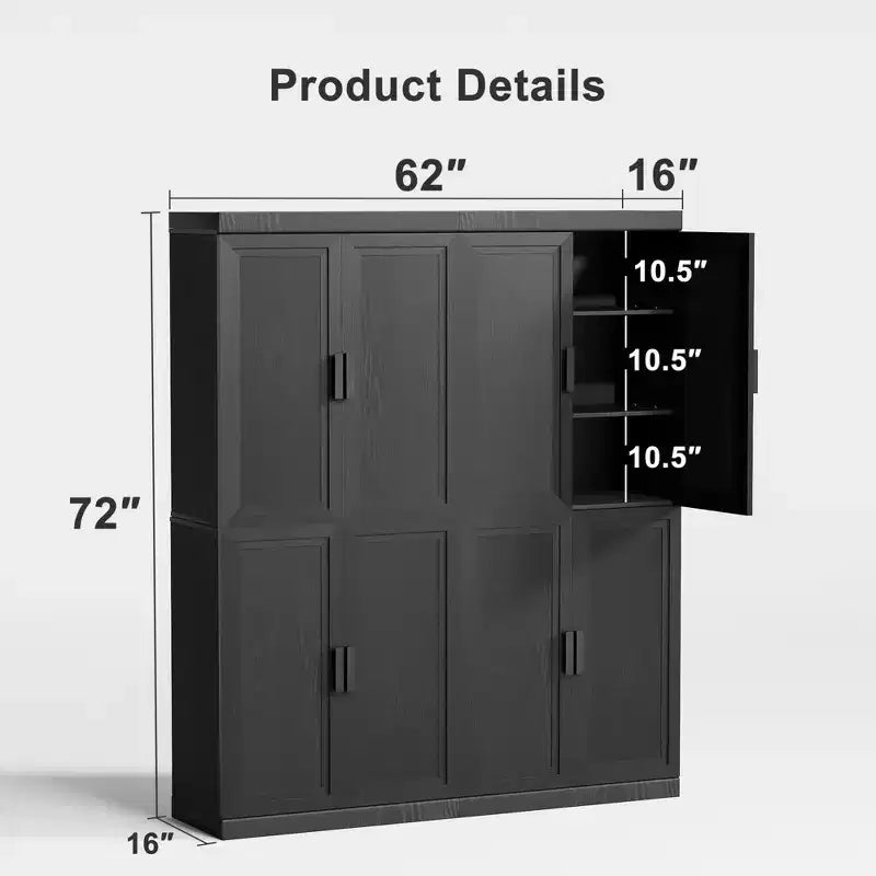 72 High Black Wood Grain Decorative Storage Cabinet with Sufficient Space for 12 Shelves