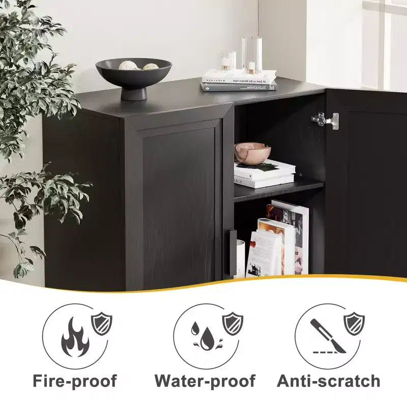 72 High Black Wood Grain Decorative Storage Cabinet with Sufficient Space for 12 Shelves