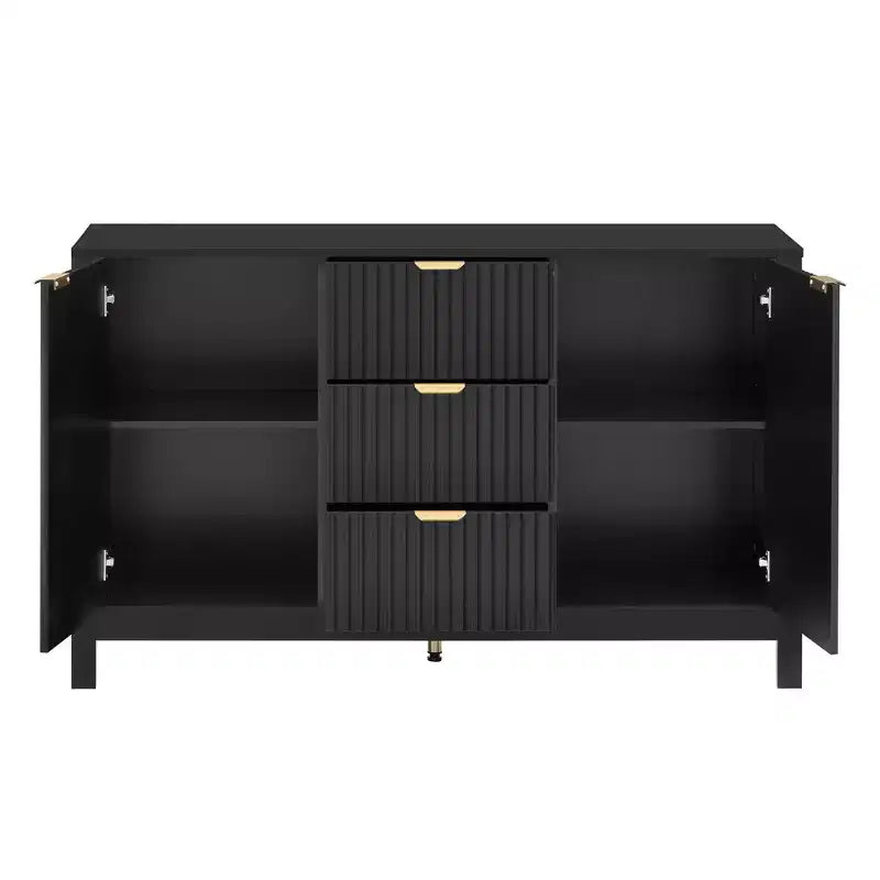 Entryway Cabinet with Wave Design, Adjustable Shelves, 3 Drawers & Soft-Close Doors, Storage Console Table W/Metal Handles, Suitable for Home
