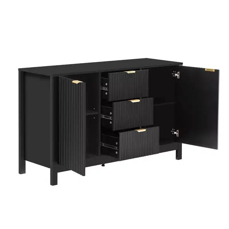 Entryway Cabinet with Wave Design, Adjustable Shelves, 3 Drawers & Soft-Close Doors, Storage Console Table W/Metal Handles, Suitable for Home