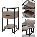 Acekool 2-Pack Nightstands with Storage Drawer & Shelves, Tempered Glass Top & Steel Frame Bedside Tables for Bedroom, Dorm