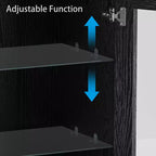 Wood Accent Cabinet in Black, Storage Organizer with Adjustable Shelves and Glass Doors for Kitchen Bedroom Living/Dinning Room