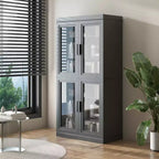 Wood Accent Cabinet in Black, Storage Organizer with Adjustable Shelves and Glass Doors for Kitchen Bedroom Living/Dinning Room