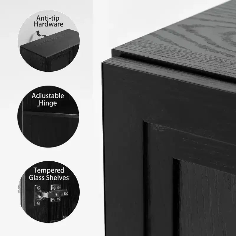 31x62x16 Wood Accent Cabinet in Black, Storage Organizer with Adjustable Shelves for Kitchen Bedroom Entryway Living Room Dinning Room