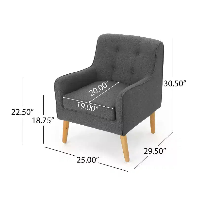 Okak Modern Mid-Century Accent Chairs for Bedroom, Tufted Fabric Accent Chair with Solid Wood Legs for Living Room
