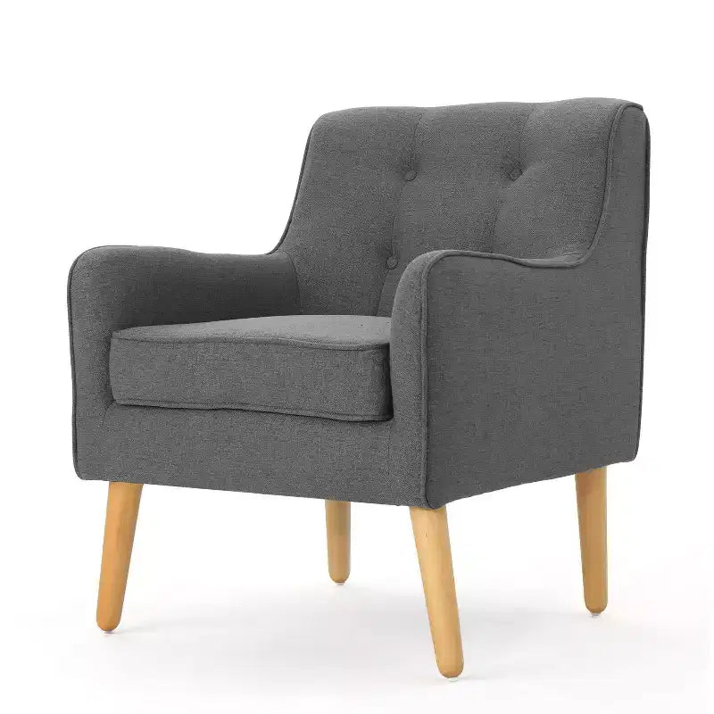 Okak Modern Mid-Century Accent Chairs for Bedroom, Tufted Fabric Accent Chair with Solid Wood Legs for Living Room
