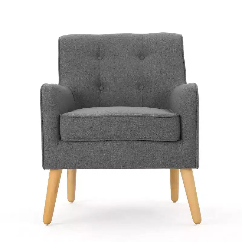 Okak Modern Mid-Century Accent Chairs for Bedroom, Tufted Fabric Accent Chair with Solid Wood Legs for Living Room