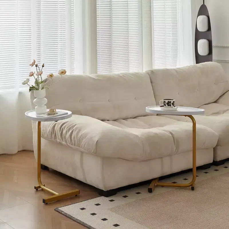 MAYEERTY White C-Shaped Side Table, Small Sofa Table for Living Room & Bedroom