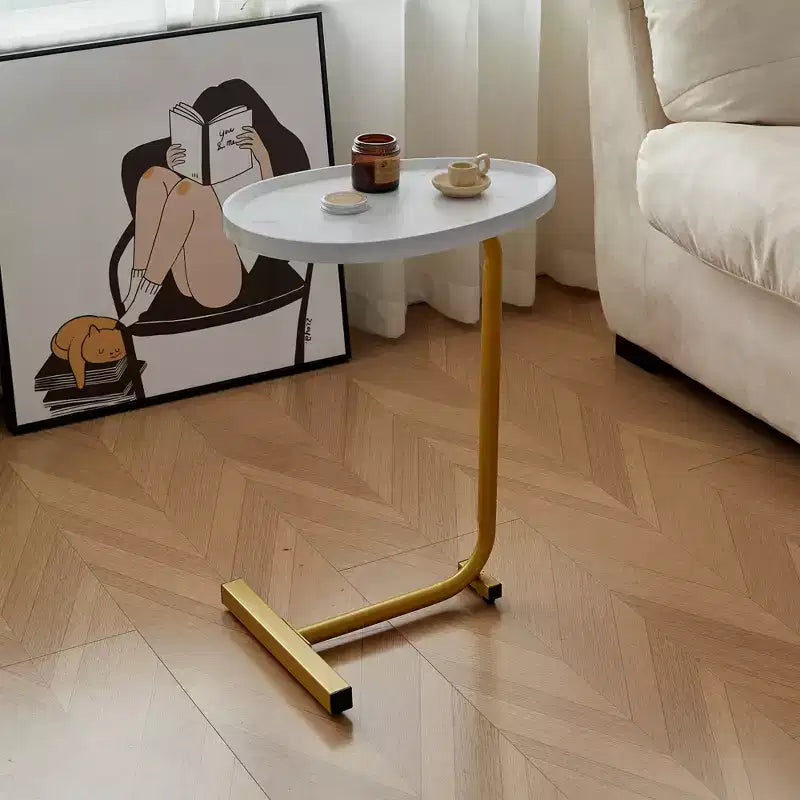 MAYEERTY White C-Shaped Side Table, Small Sofa Table for Living Room & Bedroom