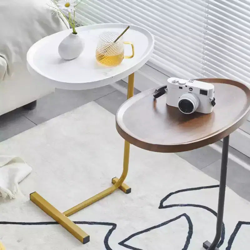 MAYEERTY White C-Shaped Side Table, Small Sofa Table for Living Room & Bedroom