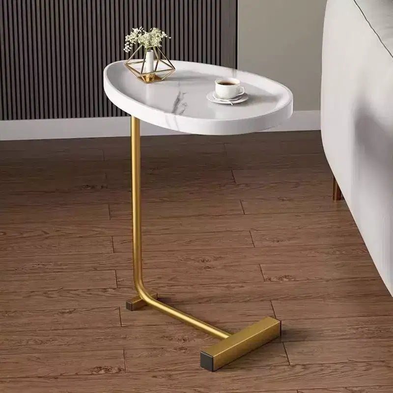 MAYEERTY White C-Shaped Side Table, Small Sofa Table for Living Room & Bedroom