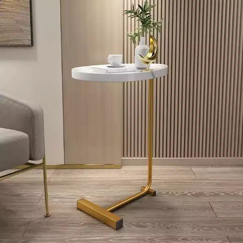 MAYEERTY White C-Shaped Side Table, Small Sofa Table for Living Room & Bedroom