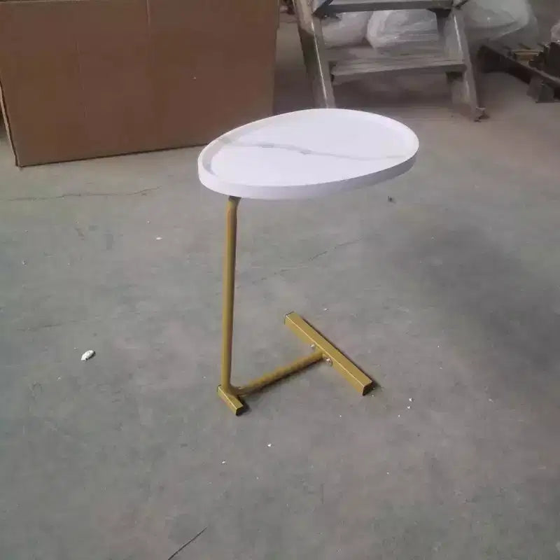 MAYEERTY White C-Shaped Side Table, Small Sofa Table for Living Room & Bedroom