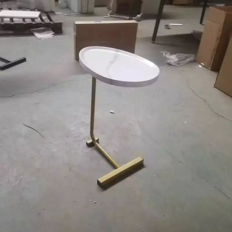 MAYEERTY White C-Shaped Side Table, Small Sofa Table for Living Room & Bedroom