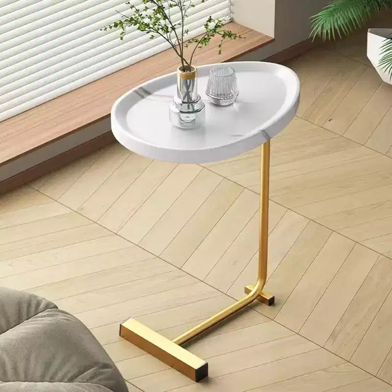 MAYEERTY White C-Shaped Side Table, Small Sofa Table for Living Room & Bedroom