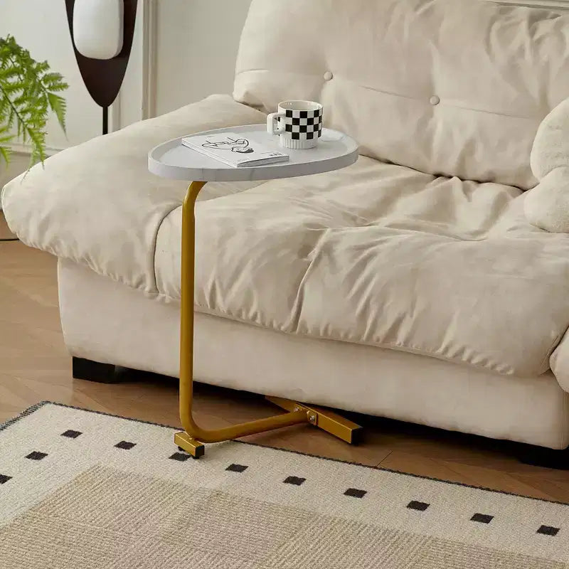 MAYEERTY White C-Shaped Side Table, Small Sofa Table for Living Room & Bedroom