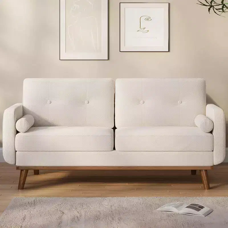65 Loveseat Sofa, Mid Century Modern Couch Comfy Love Seat Couches, 2 Seater Deep Seat Couch Linen Upholstered Couches for Bedroom Small Space