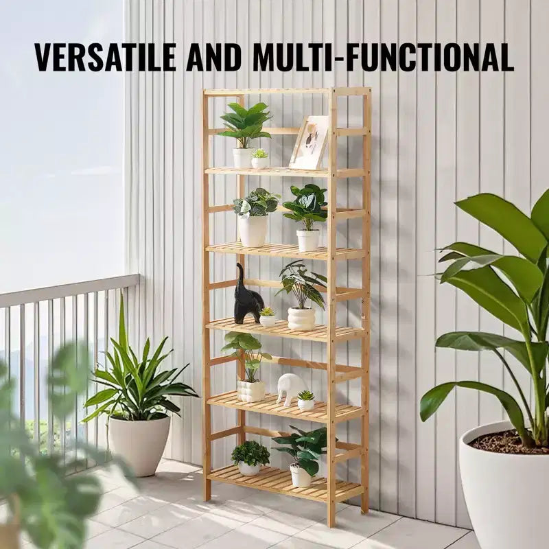 VEVOR 6-Tier Bamboo Shelf, Open Wood Bookshelf, Display Storage Rack Organizer, Freestanding Flower Plant Stand, Multifunctional Bookshelf, Natural