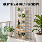 VEVOR 6-Tier Bamboo Shelf, Open Wood Bookshelf, Display Storage Rack Organizer, Freestanding Flower Plant Stand, Multifunctional Bookshelf, Natural