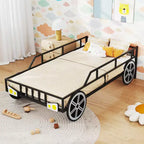 Costway Twin Car-Shaped Metal Bed Frame with Wheels Decorations Safety Guardrails