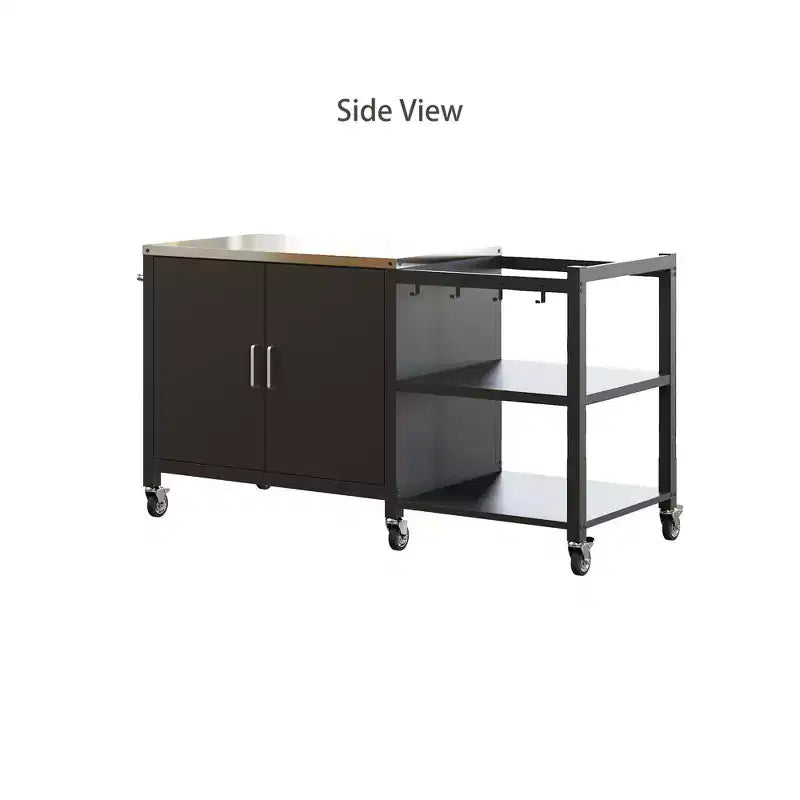 Famapy Tavoli da Pranzo per Esterni Tavolo BBQ Grill con Mobiletto Contenitore, Carrello Bar con Struttura in Acciaio Nero Tavolo da Cucina