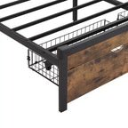 Okak Queen Metal Bed Frame with Wooden Headboard and Footboard USB,Platform Bed Frame with Charging Station,LED Lights for Bedroom,Black Brown