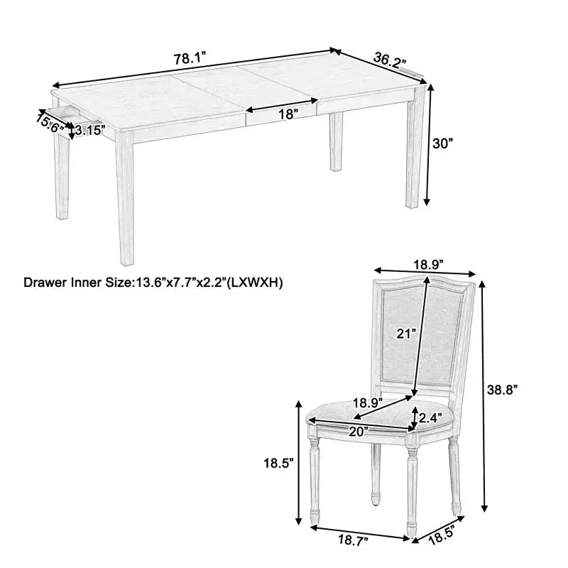 Whisen 7-Piece 78.1 Extendable Dining Table Set with 6 Upholstered Chairs