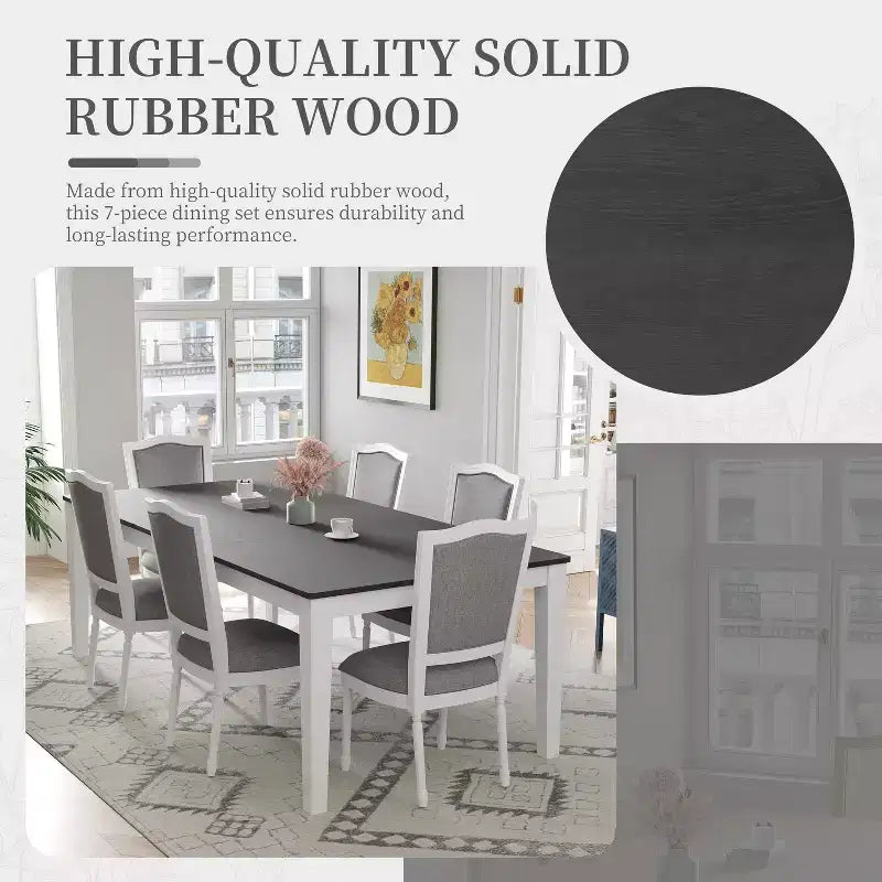 Whisen 7-Piece 78.1 Extendable Dining Table Set with 6 Upholstered Chairs