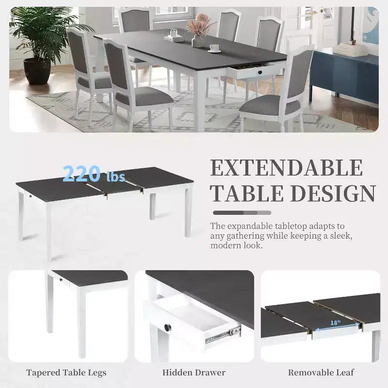 Whisen 7-Piece 78.1 Extendable Dining Table Set with 6 Upholstered Chairs