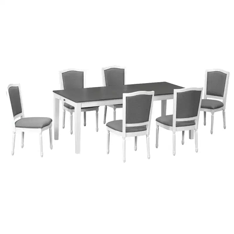 Whisen 7-Piece 78.1 Extendable Dining Table Set with 6 Upholstered Chairs