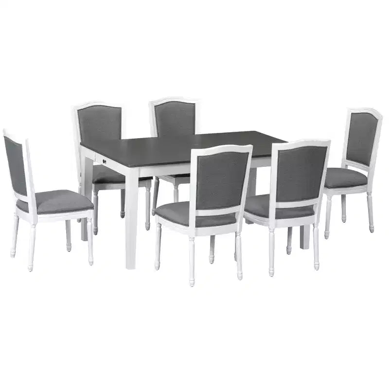 Whisen 7-Piece 78.1 Extendable Dining Table Set with 6 Upholstered Chairs