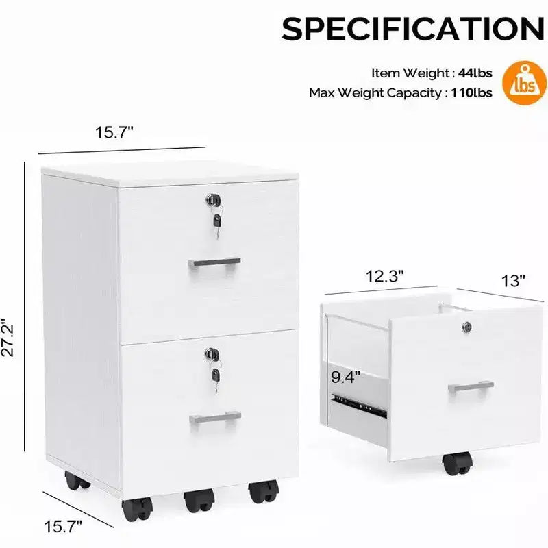 Karl Home 2-Drawer White MDF 15.75in. W Vertical File Cabinet