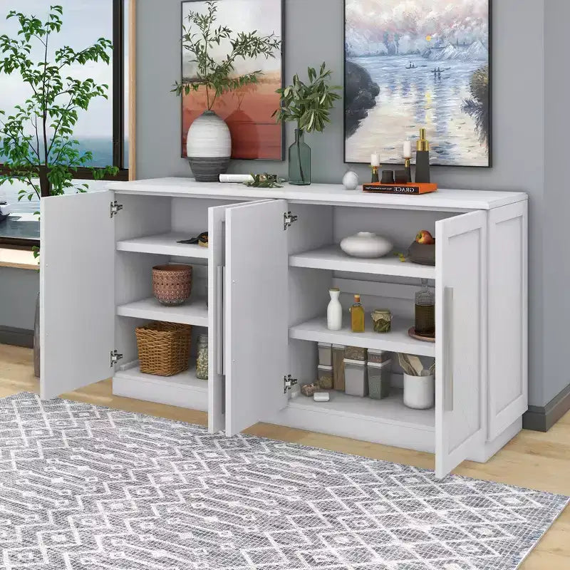 Sideboard Buffet Cabinet with Storage, Adjustable Shelves and Silver Handles for Kitchen