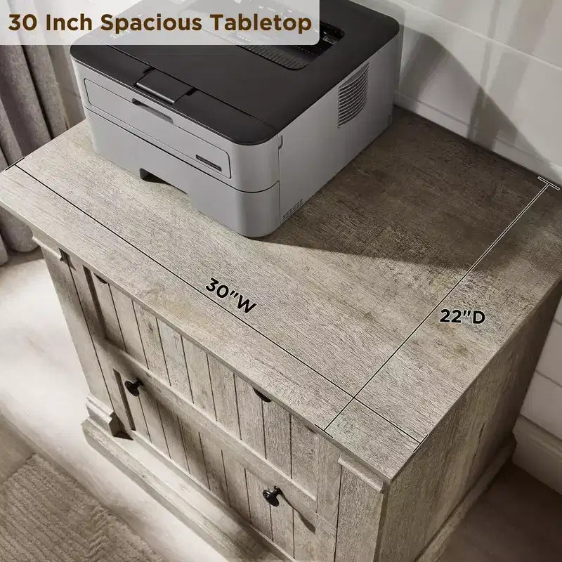 30 File Cabinet with 2 Drawers, Farmhouse Lateral Filing Cabinet, Hanging File Folders & Interlocking Drawers, for Home Office